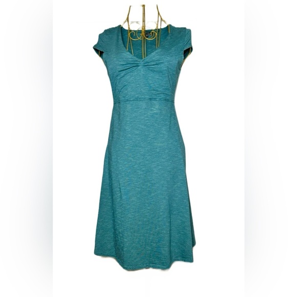 Toad & Co Rosemarie Dress in Blue/Green, Sweetheart V-Neck, Zippered Pocket, XS - Picture 2 of 15